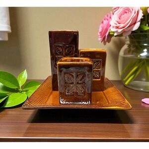 4 Pc Ceramic Set of 3 Candle Tealight Pillars 5.5" 3.75" & 3" & 7"